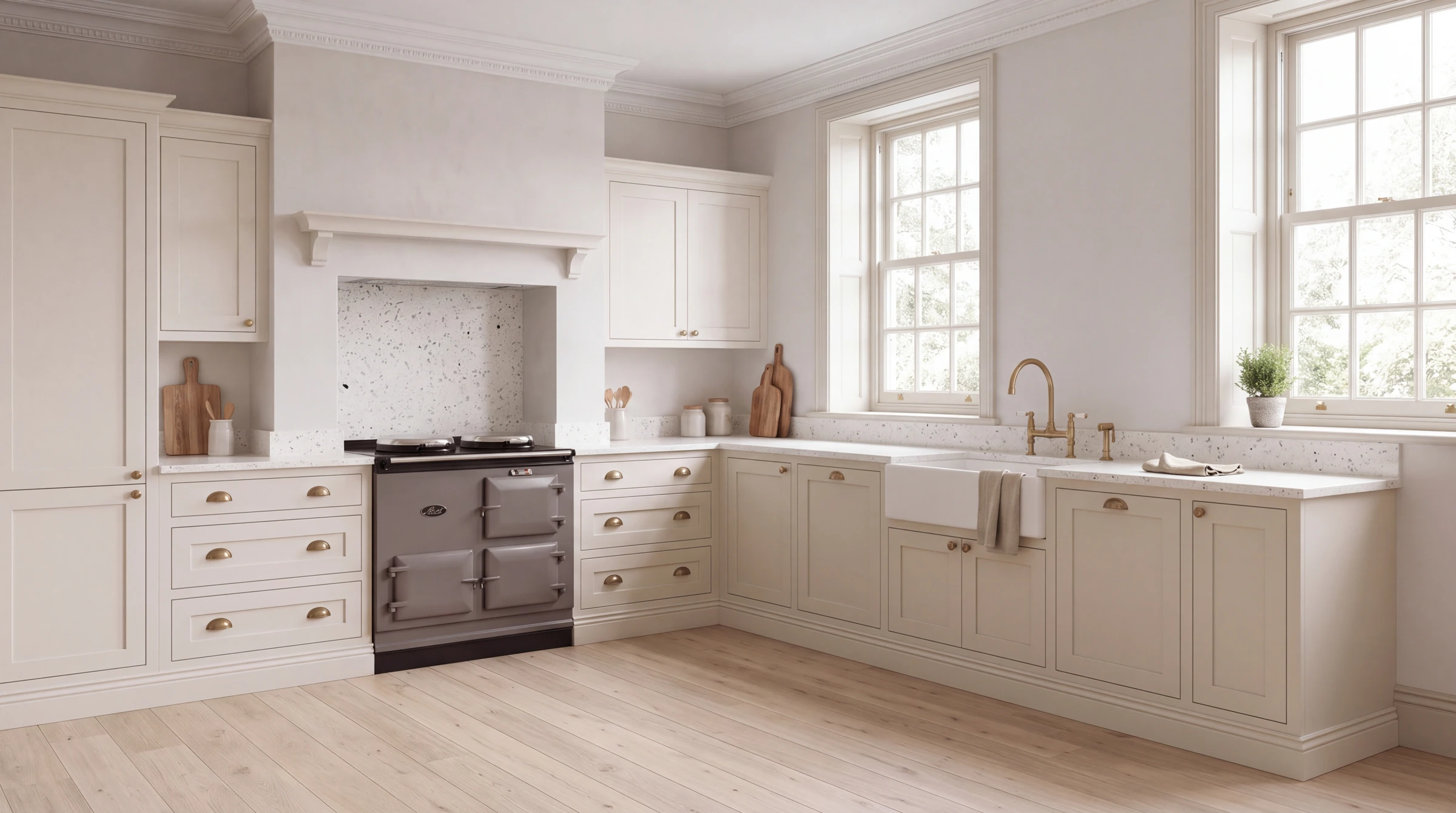 Mirror White l-shaped kitchen, AI-generated design concept