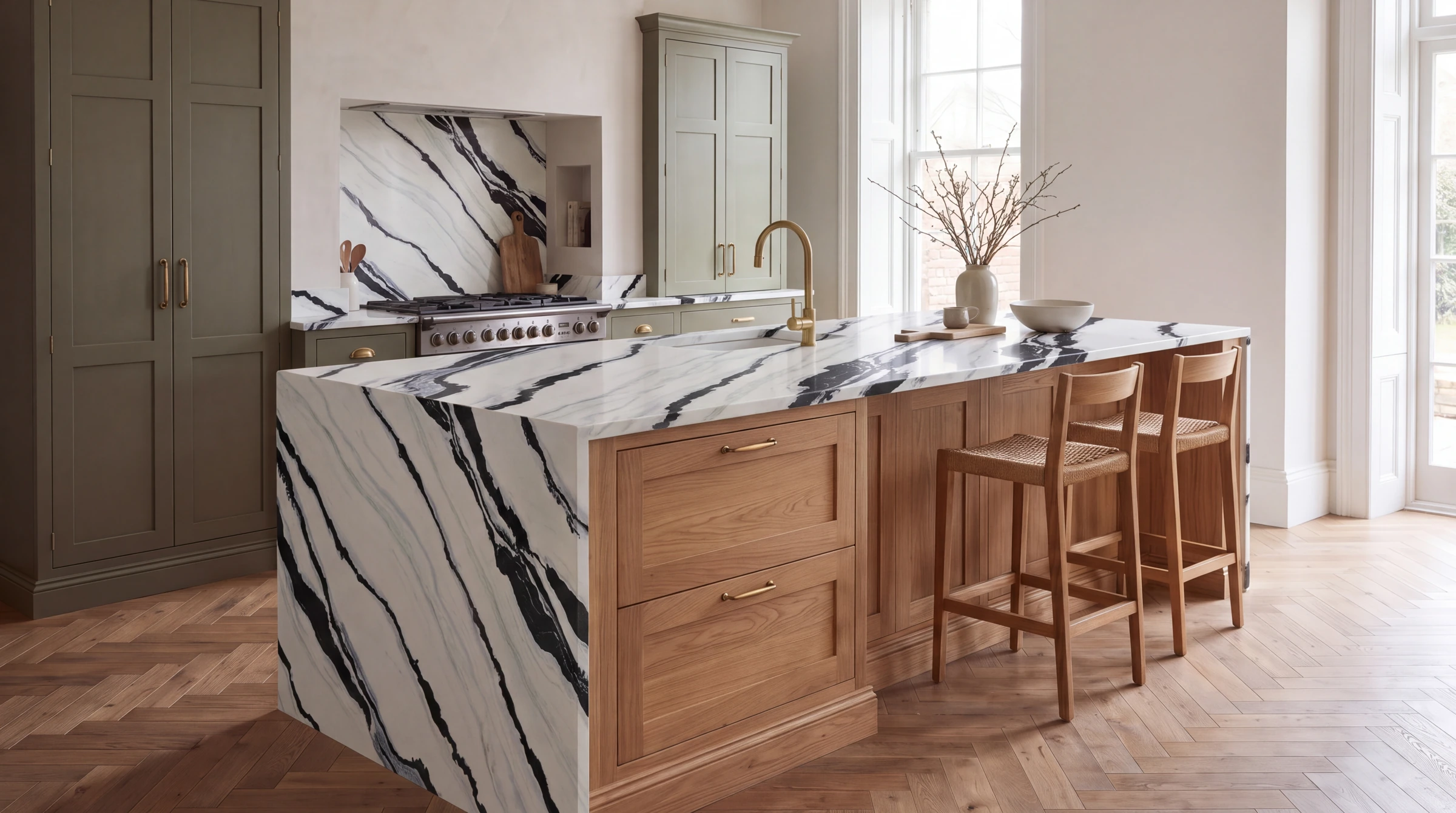 Panda White 3D kitchen island, AI-generated design concept