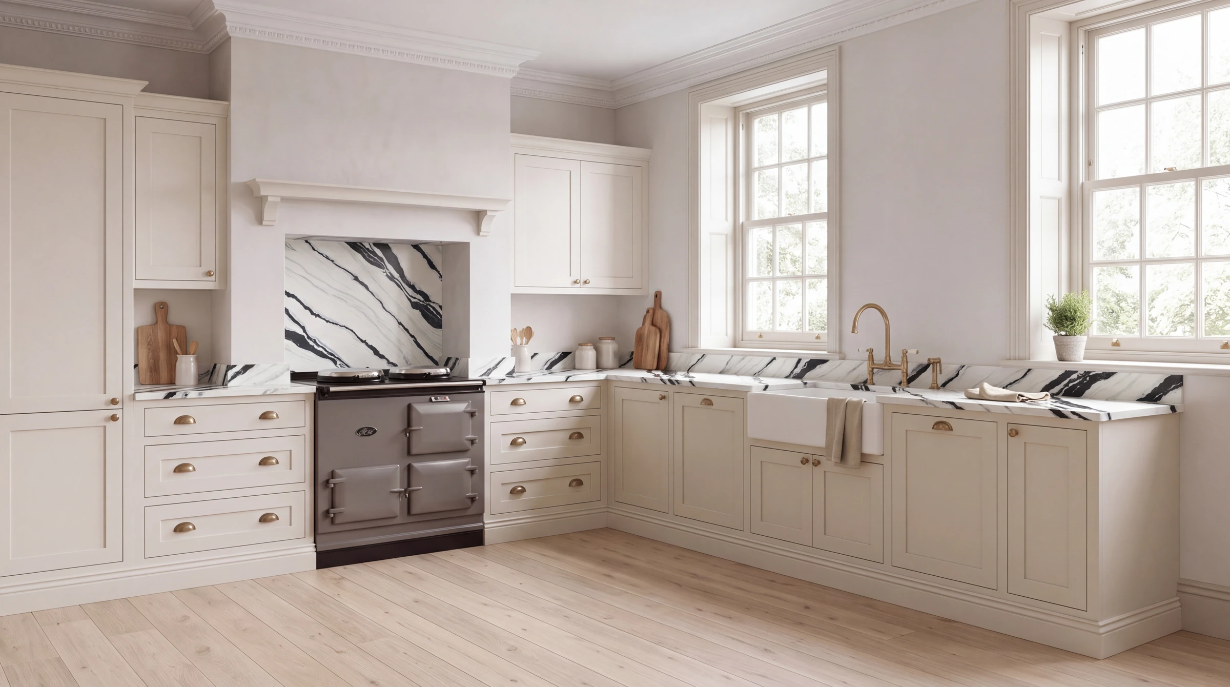 Panda White 3D l-shaped kitchen, AI-generated design concept