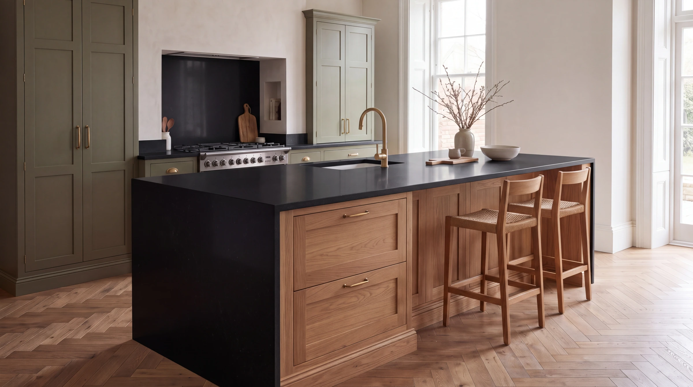 Pure Black kitchen island, AI-generated design concept