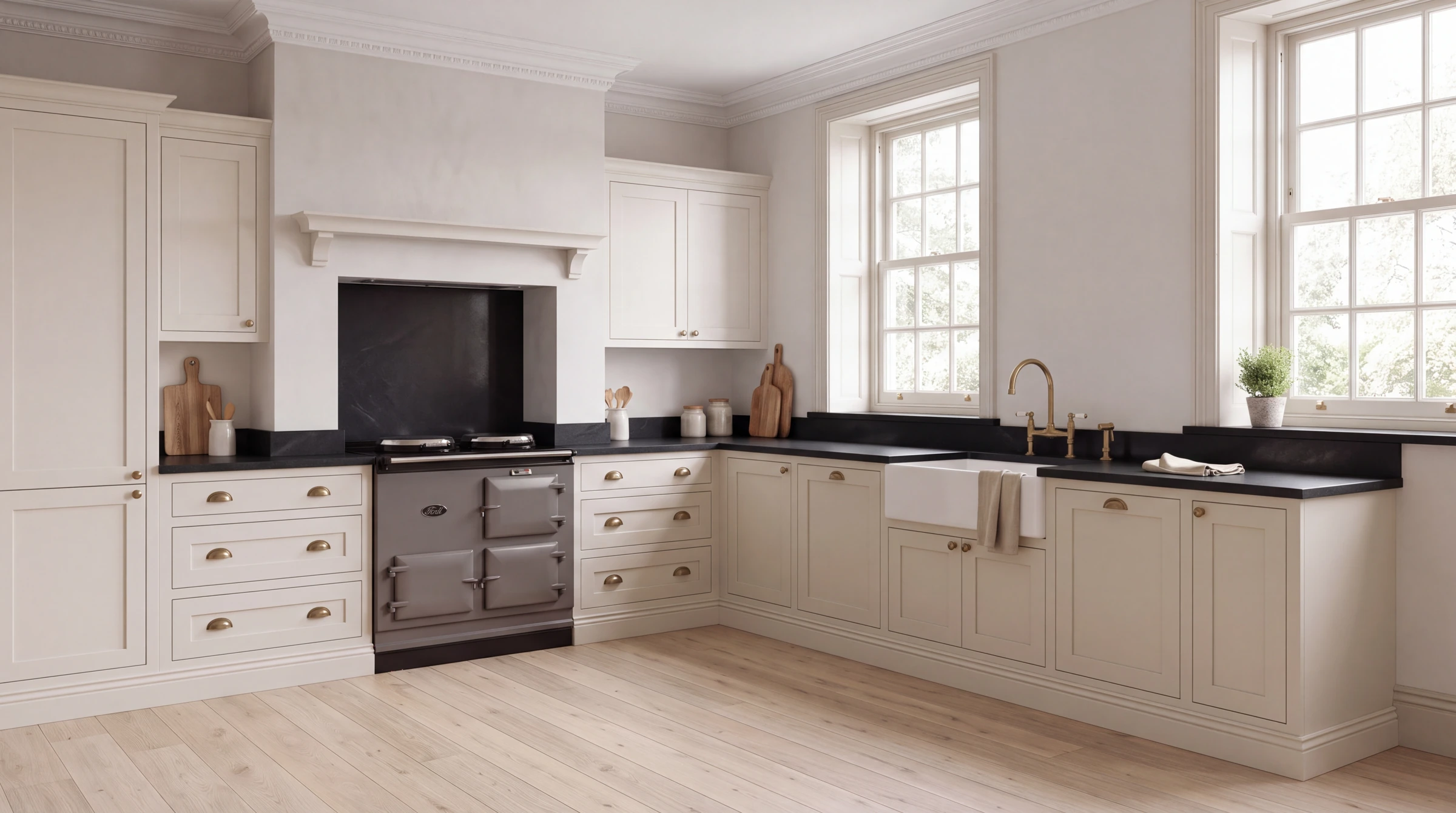 Pure Black l-shaped kitchen, AI-generated design concept