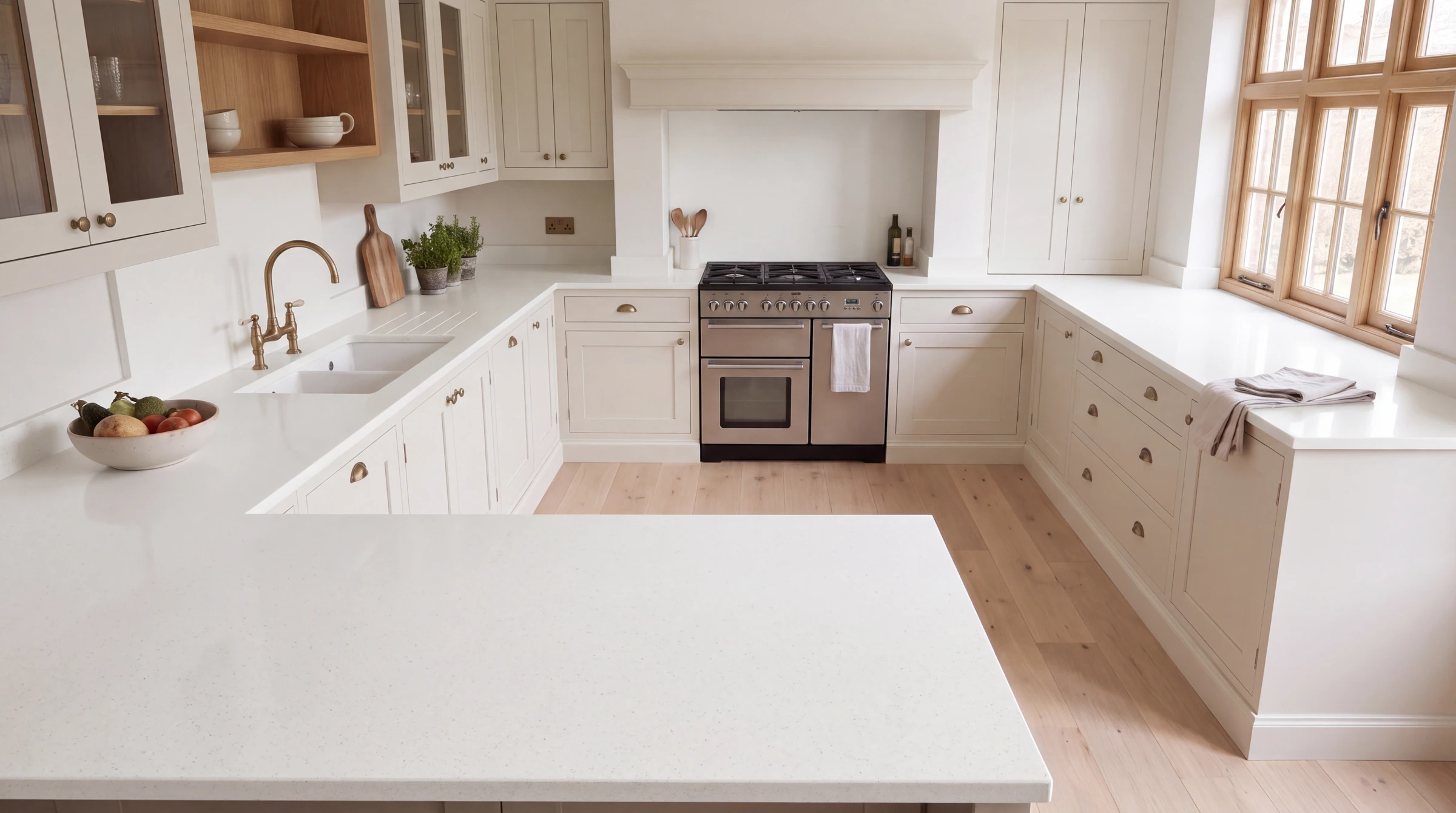 Pure White u-shaped kitchen, AI-generated design concept