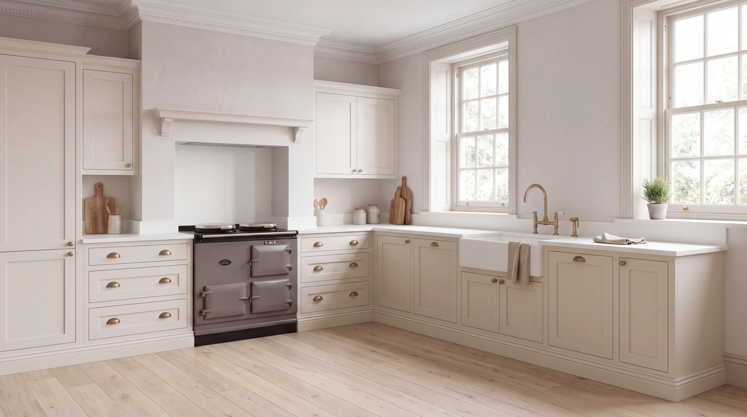 Pure White l-shaped kitchen, AI-generated design concept