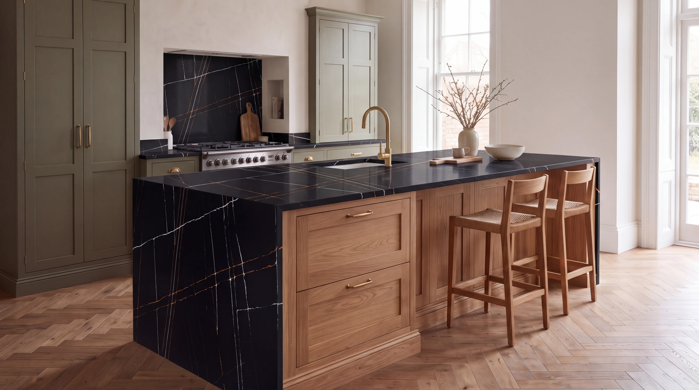 Sahara Noir kitchen island, AI-generated design concept
