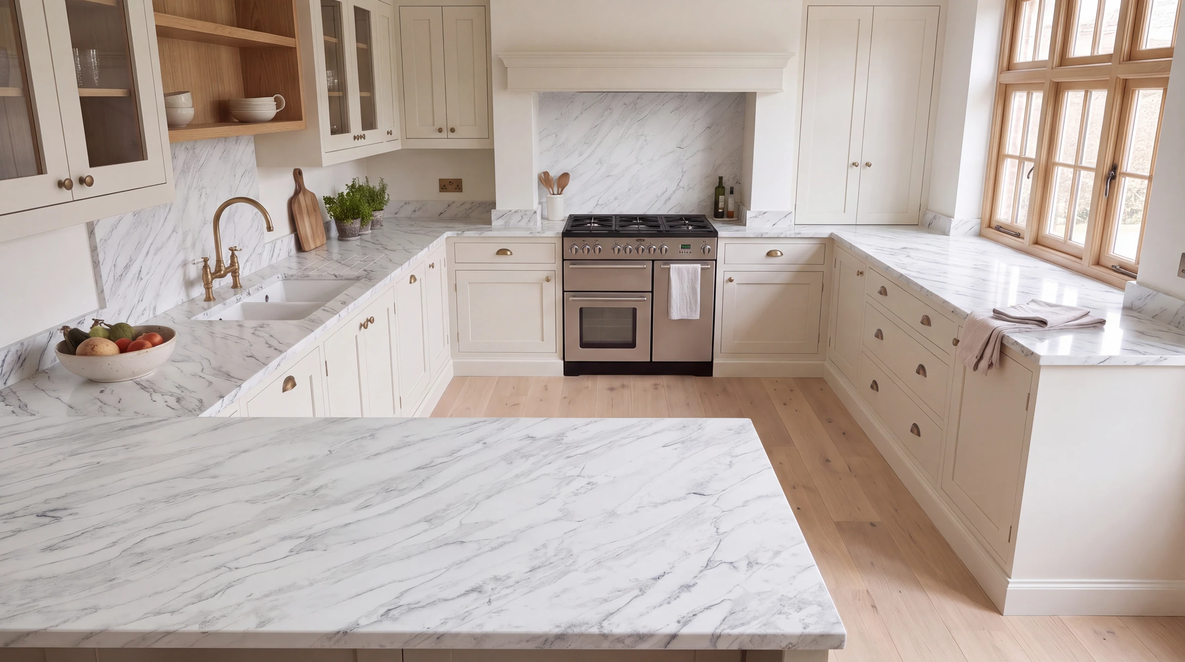 Santorini u-shaped kitchen, AI-generated design concept