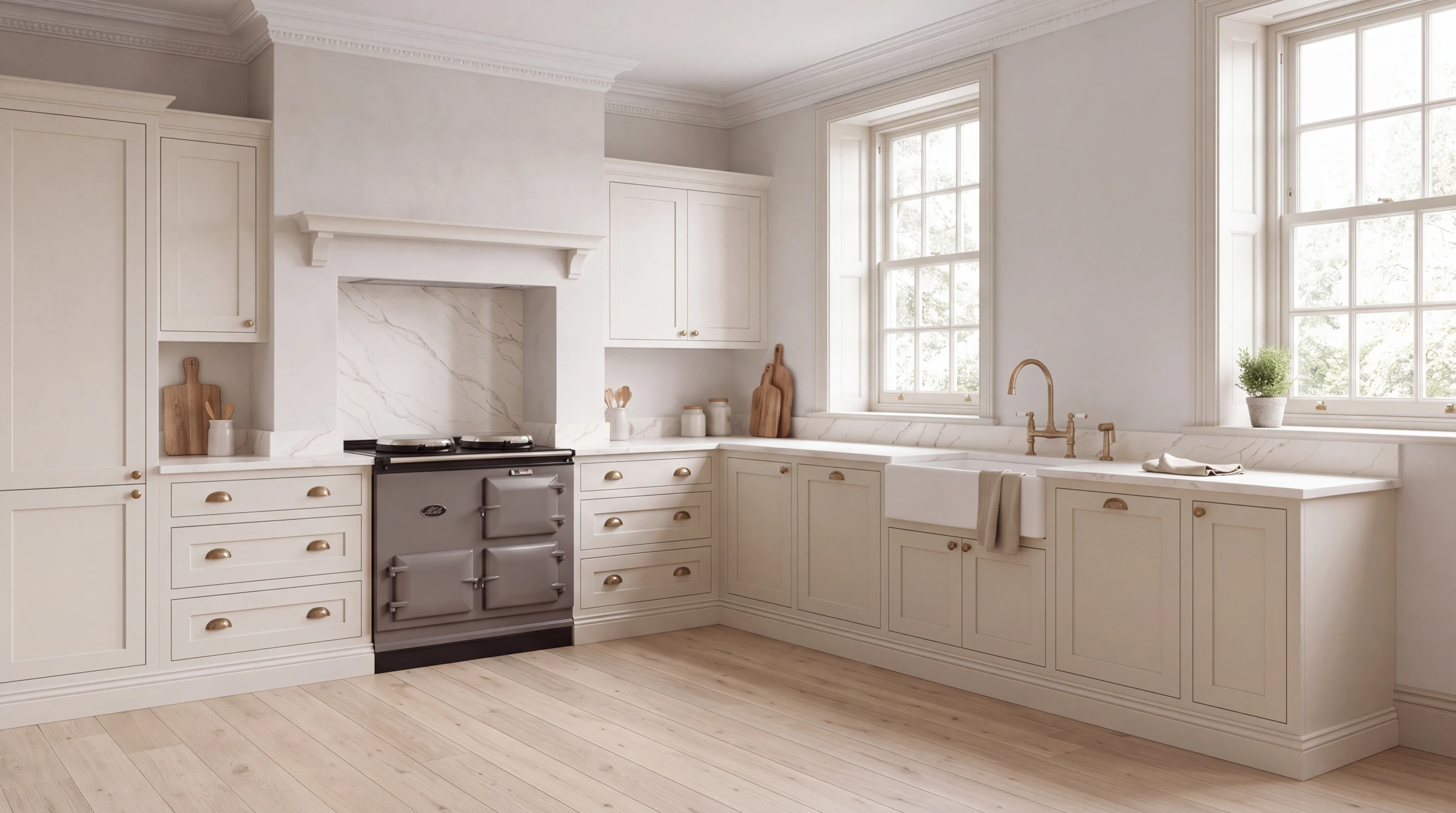 Statuario Gold l-shaped kitchen, AI-generated design concept