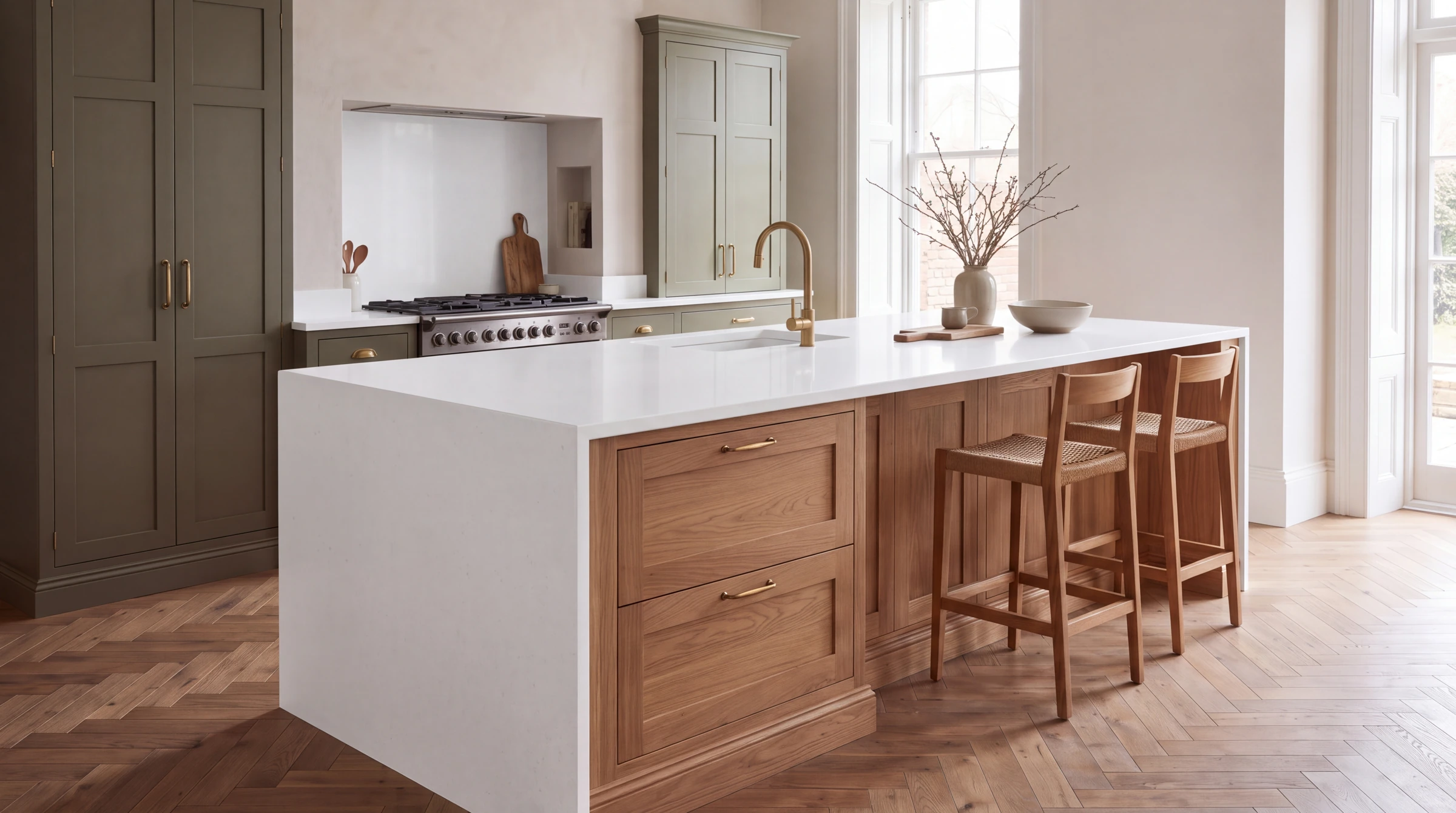 Super White kitchen island, AI-generated design concept