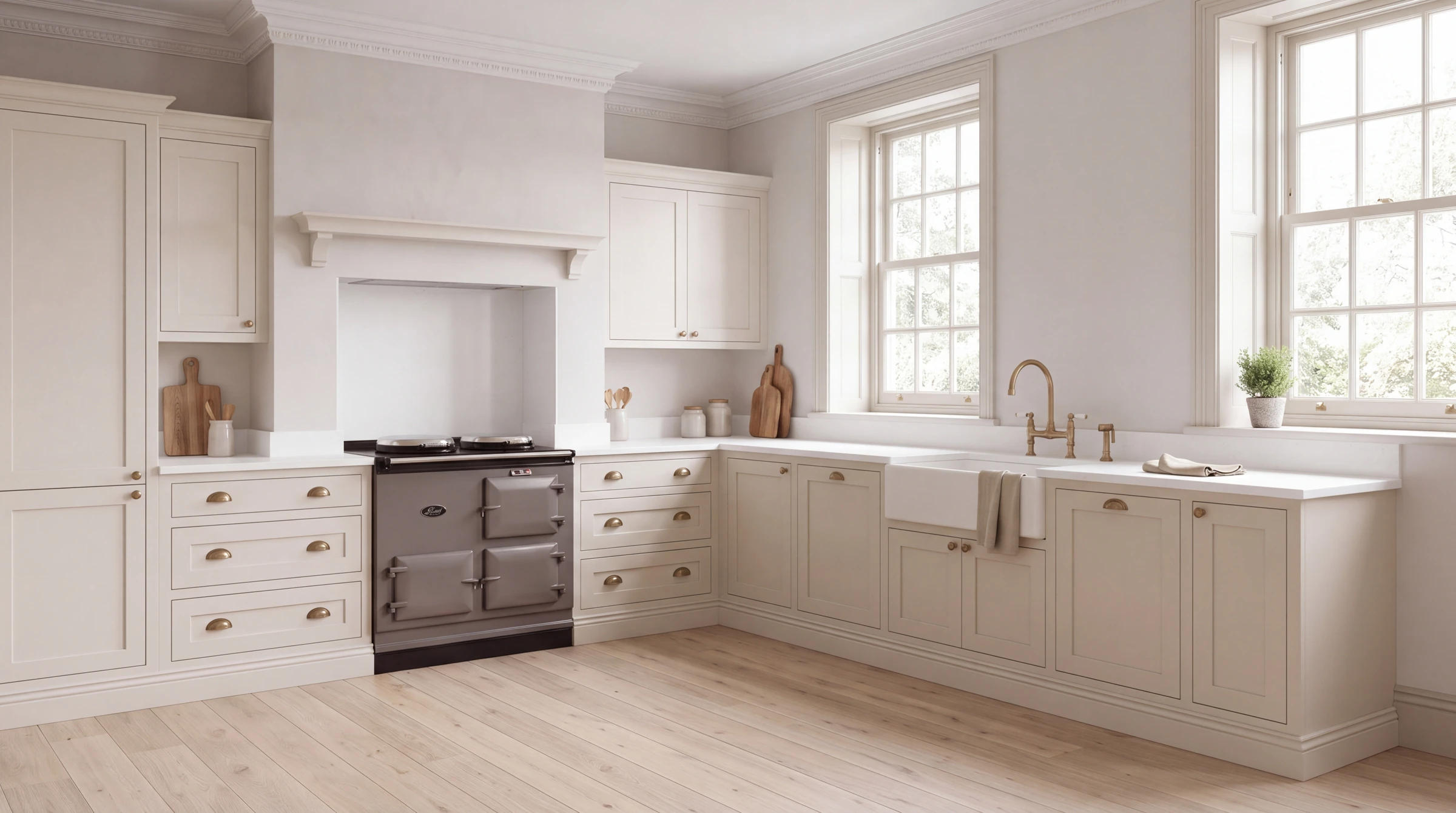 Super White l-shaped kitchen, AI-generated design concept