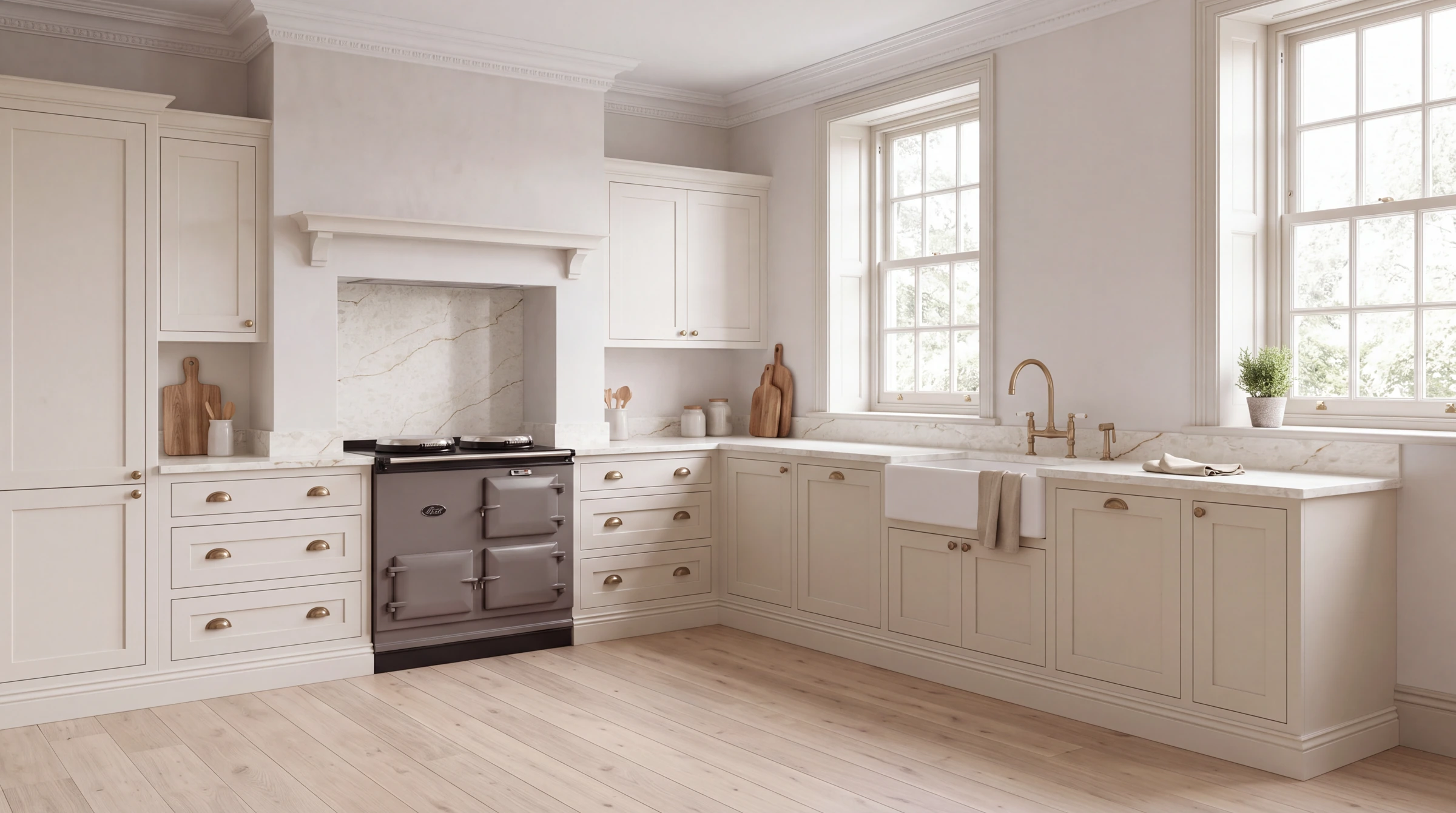 Taj Ivory l-shaped kitchen, AI-generated design concept