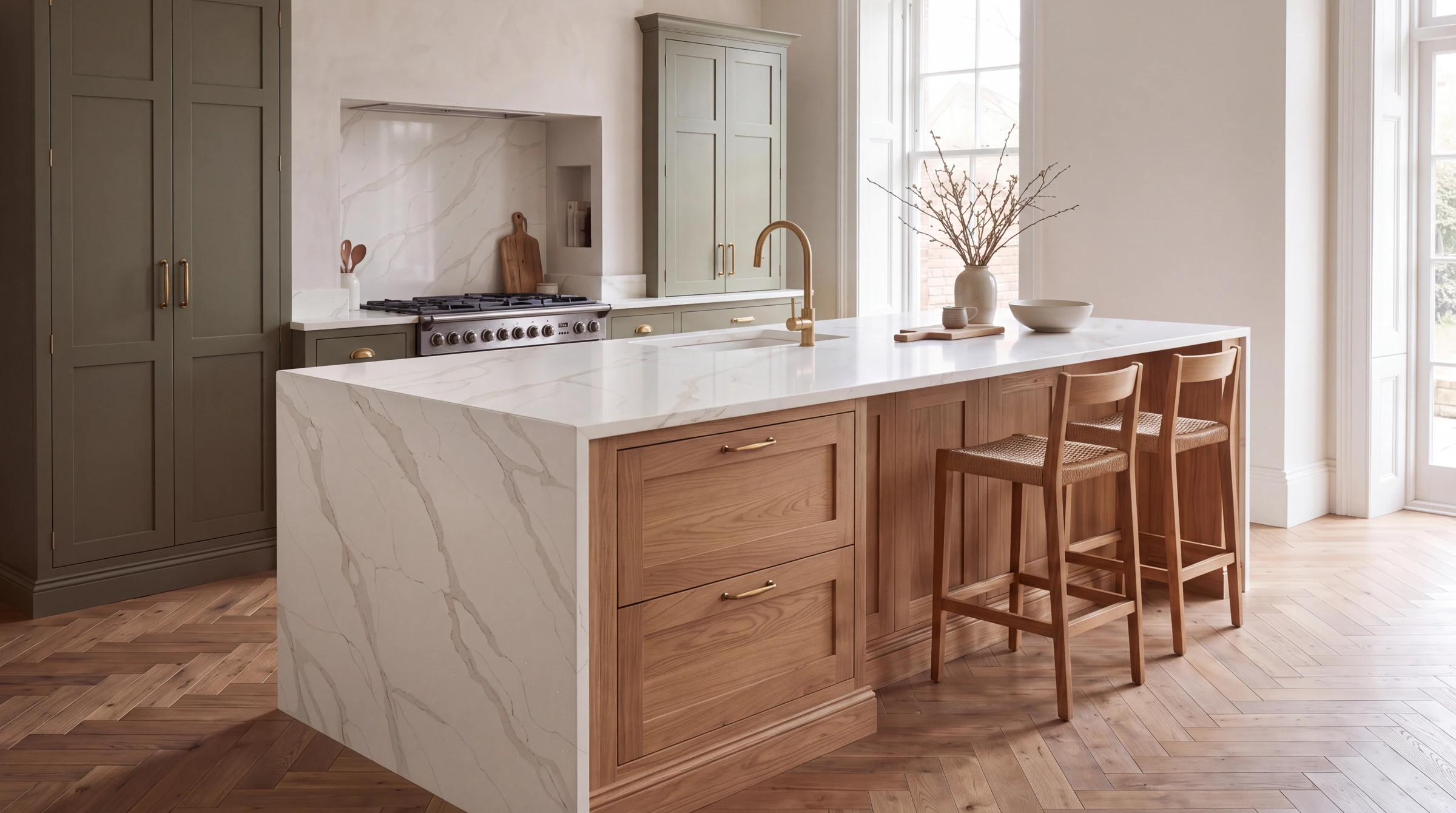 Tala Gold Shimmer kitchen island, AI-generated design concept