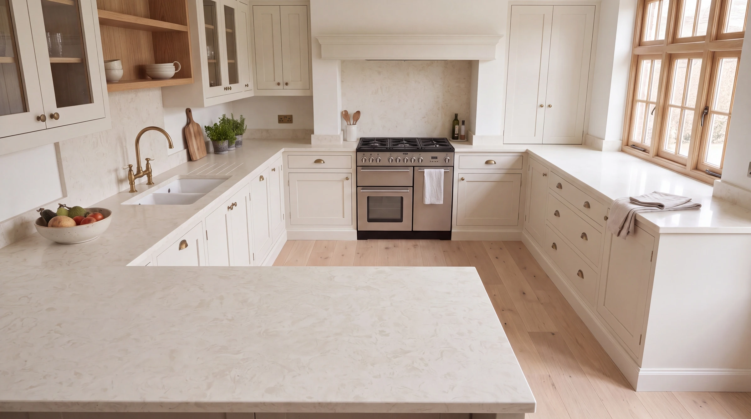 Vanilla u-shaped kitchen, AI-generated design concept