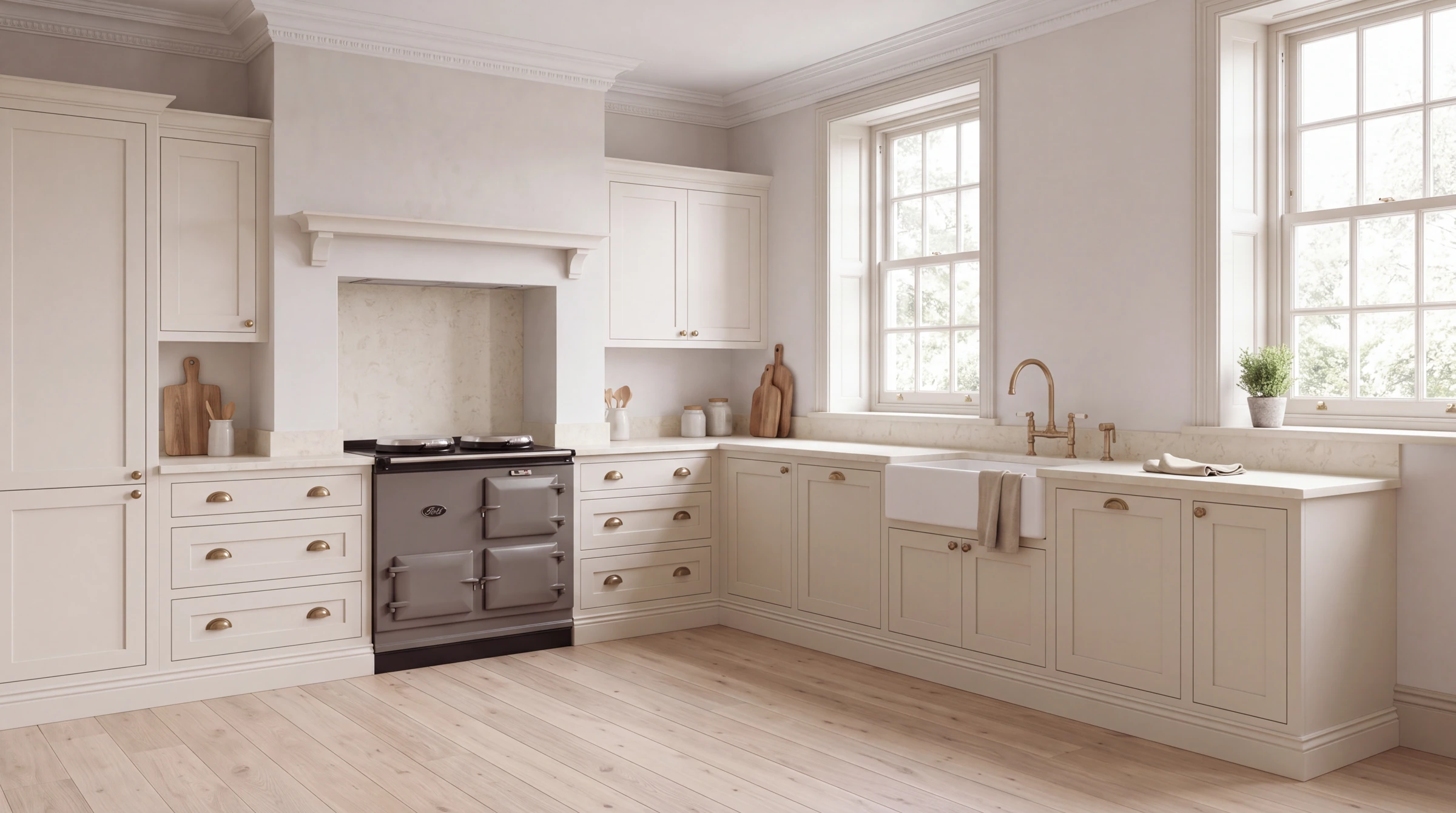 Vanilla l-shaped kitchen, AI-generated design concept