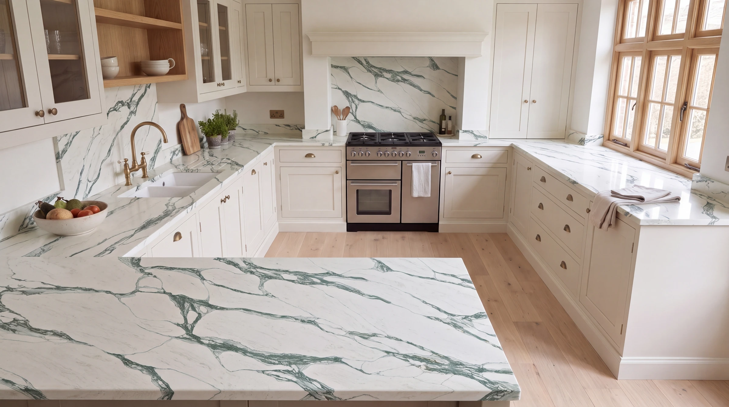 Verde u-shaped kitchen, AI-generated design concept