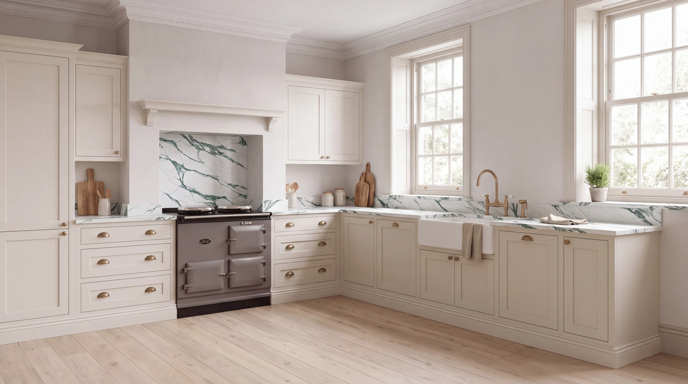 Verde l-shaped kitchen, AI-generated design concept