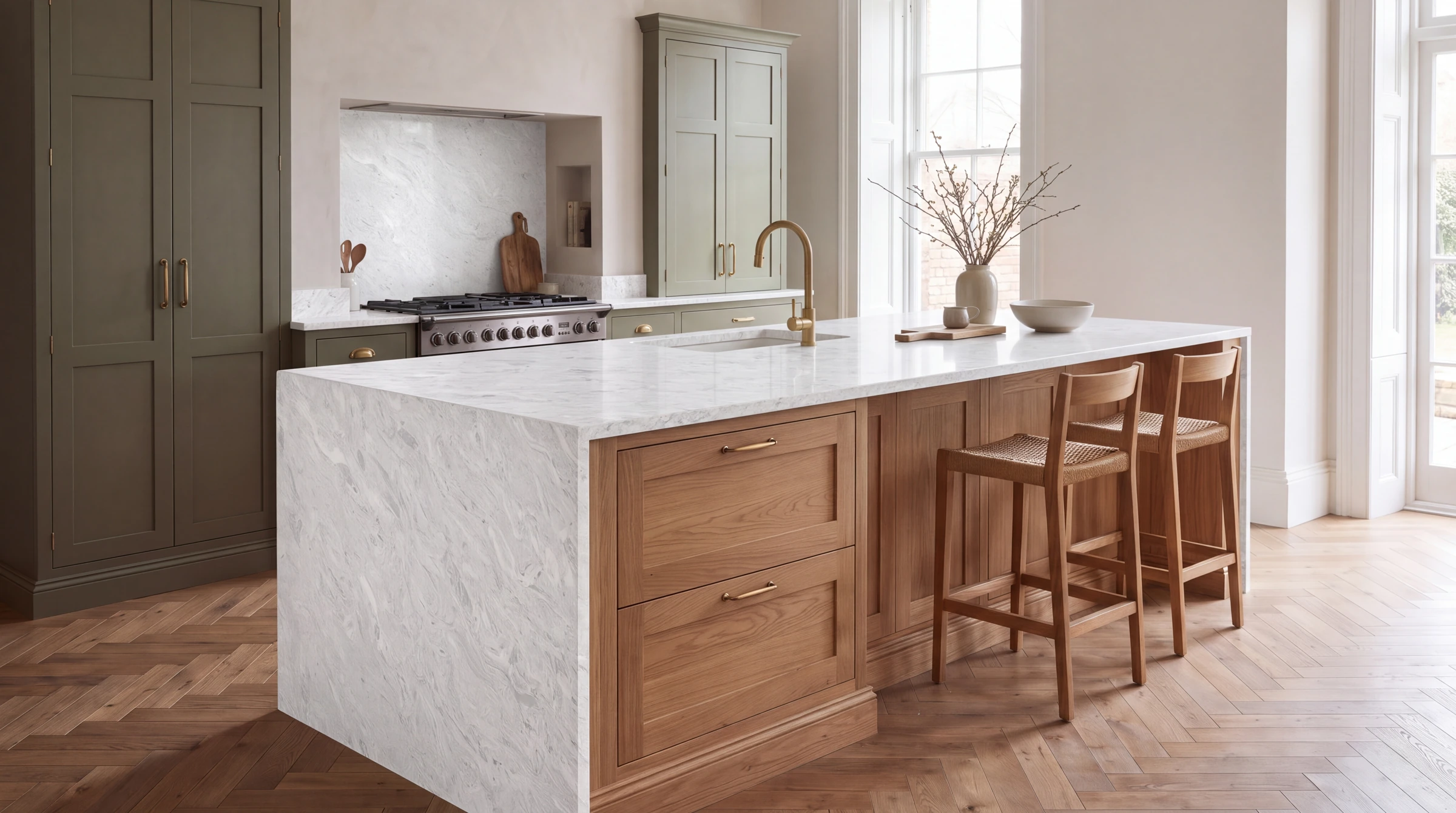 White Fusion kitchen island, AI-generated design concept